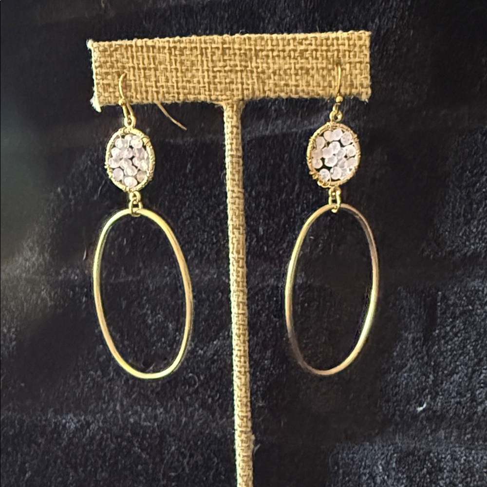 Park Lane Gold Oval Drop Earrings with White Crystal Tops